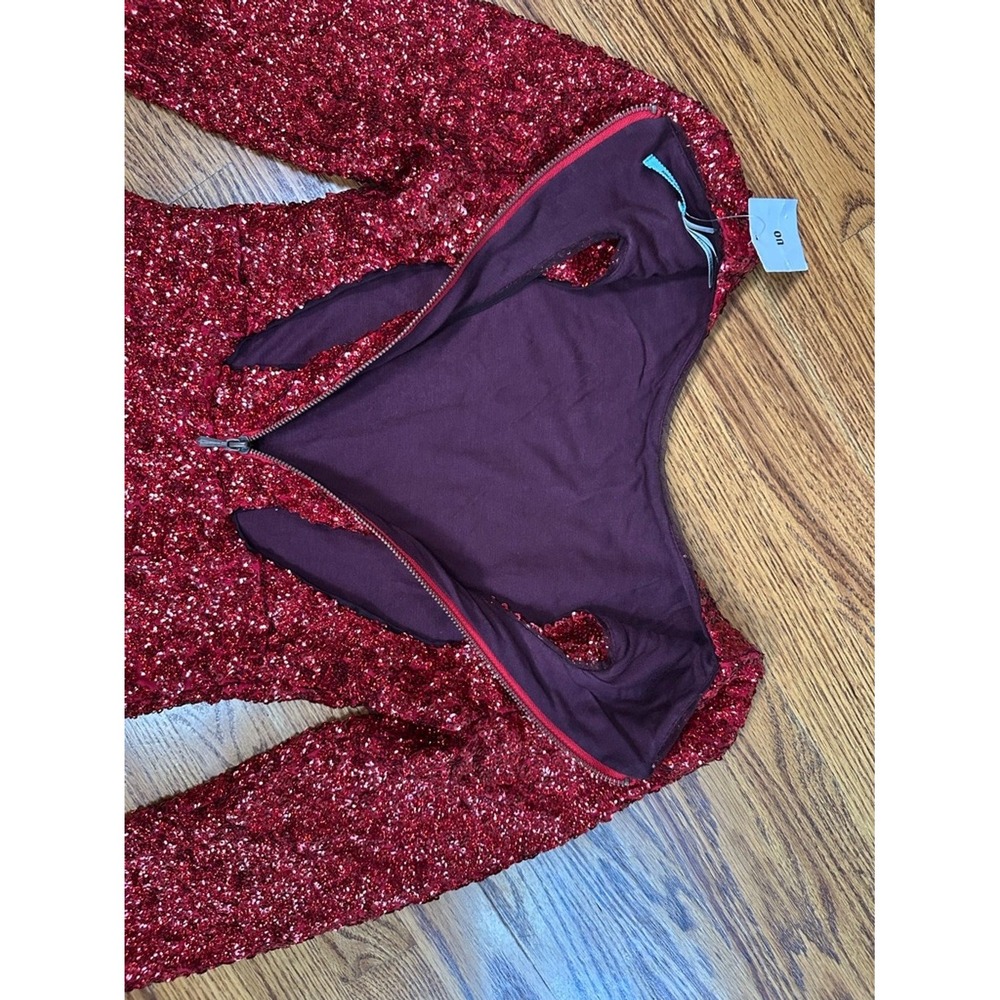Kimchi Blue URban Outfitter NWT Red Sequin Long Sleeve Mini Dress SMALL - Picture 3 of 8